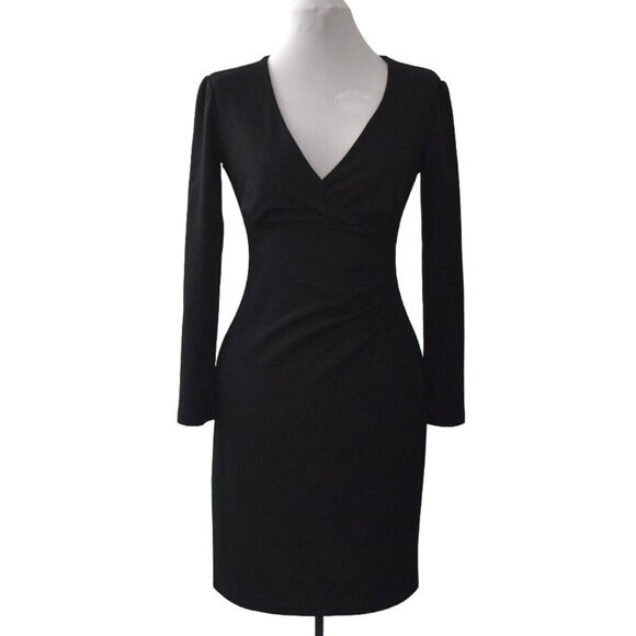 Kenneth Cole Reaction Black Long Sleeve V-Neck Sheath Dress Small - Picture 2 of 6